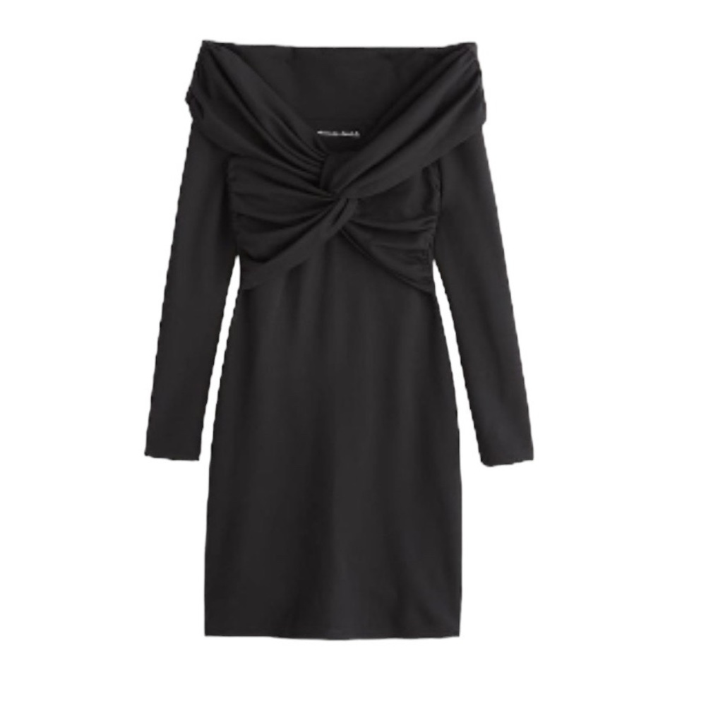 Abercrombie & Fitch Black Off-Shoulder Twist Mini Dress